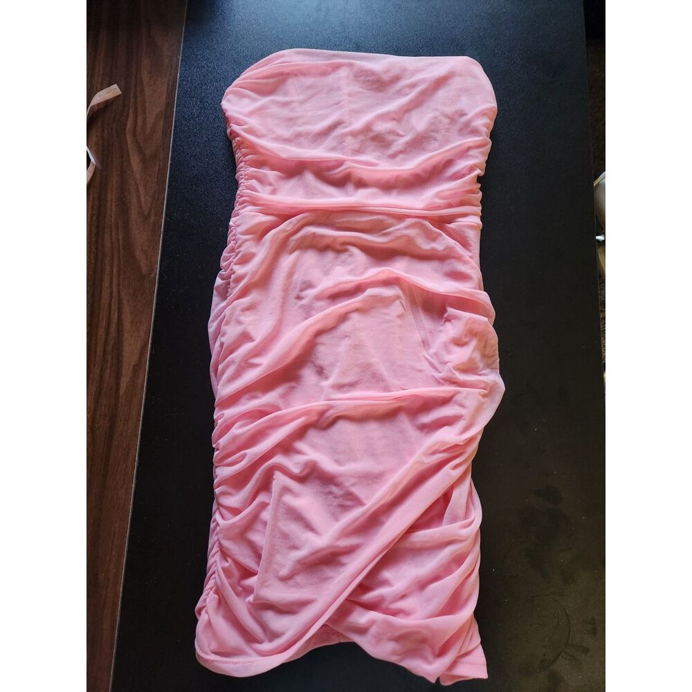 Pink Strapless Ruched Bodycon Mini Dress Y2K Going Out Party Dress